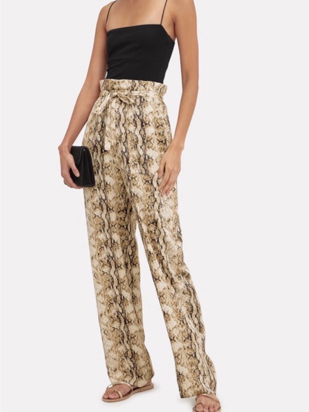 Ronny Kobo Snake-Print High-Rise Paperbag Wide-Leg Pants